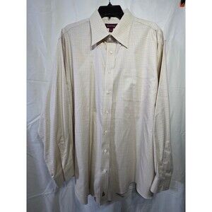 Nordstrom Mens Dress Shirt 100% Cotton Beige Check Size M 17.5 34/35
